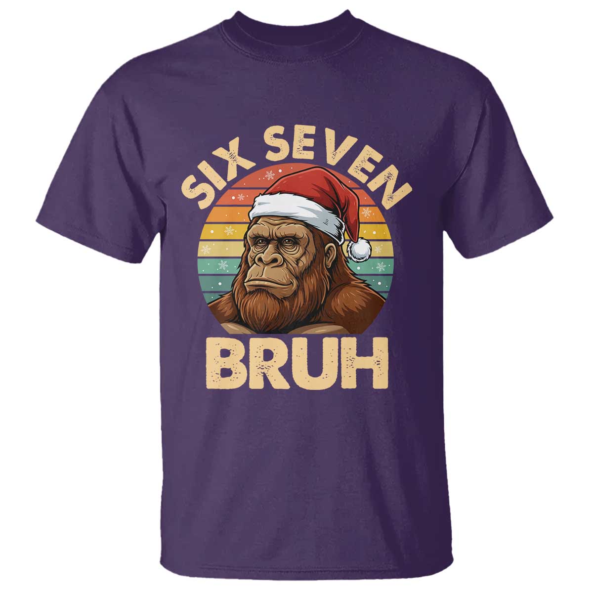 Six Seven Bruh Meme Christmas Bigfoot T Shirt 67 Sasquatch Santa Retro Holiday - Wonder Print Shop