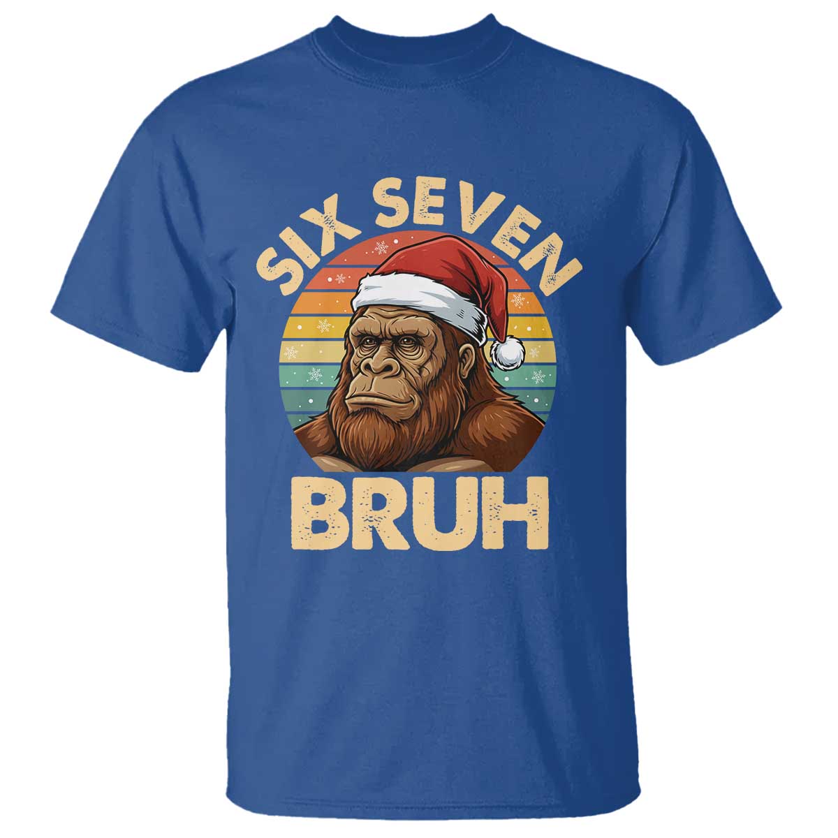 Six Seven Bruh Meme Christmas Bigfoot T Shirt 67 Sasquatch Santa Retro Holiday - Wonder Print Shop