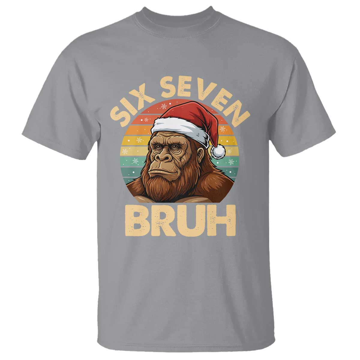 Six Seven Bruh Meme Christmas Bigfoot T Shirt 67 Sasquatch Santa Retro Holiday - Wonder Print Shop