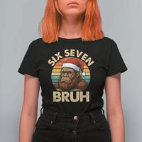 Six Seven Bruh Meme Christmas Bigfoot T Shirt For Women 67 Sasquatch Santa Retro Holiday - Wonder Print Shop