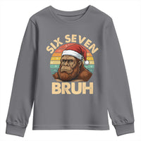 Six Seven Bruh Meme Christmas Bigfoot Youth Sweatshirt 67 Sasquatch Santa Retro Holiday - Wonder Print Shop