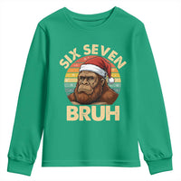 Six Seven Bruh Meme Christmas Bigfoot Youth Sweatshirt 67 Sasquatch Santa Retro Holiday - Wonder Print Shop