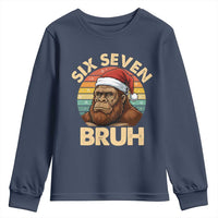 Six Seven Bruh Meme Christmas Bigfoot Youth Sweatshirt 67 Sasquatch Santa Retro Holiday - Wonder Print Shop