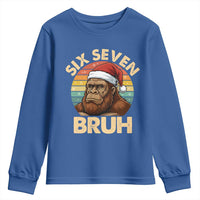 Six Seven Bruh Meme Christmas Bigfoot Youth Sweatshirt 67 Sasquatch Santa Retro Holiday - Wonder Print Shop