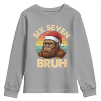 Six Seven Bruh Meme Christmas Bigfoot Youth Sweatshirt 67 Sasquatch Santa Retro Holiday - Wonder Print Shop
