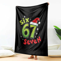 Six Seven Christmas Meme Throw Blanket Funny Green Grinchy 6 7 with Santa Hat - Wonder Print Shop