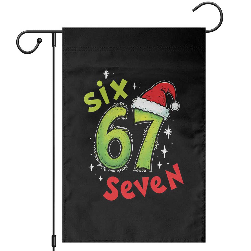Six Seven Christmas Meme Garden Flag Funny Green Grinchy 6 7 with Santa Hat - Wonder Print Shop