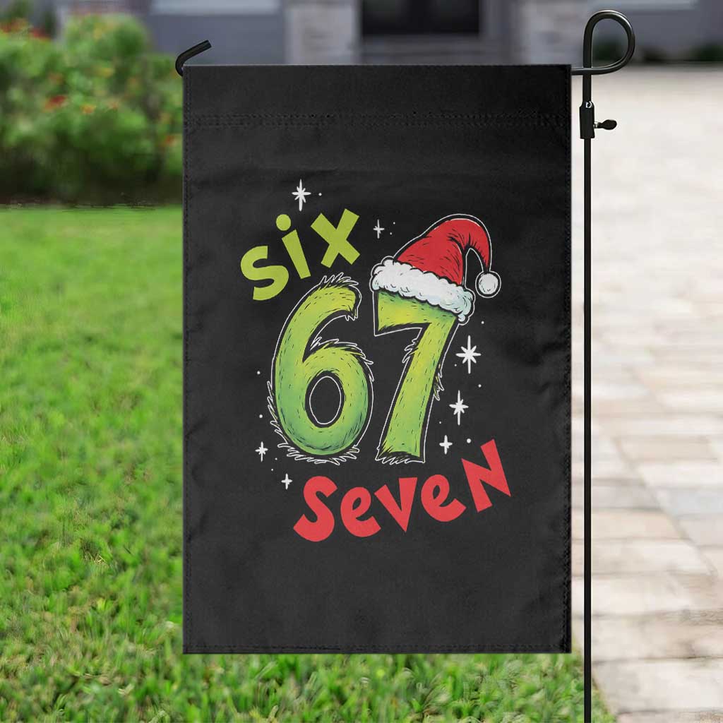 Six Seven Christmas Meme Garden Flag Funny Green Grinchy 6 7 with Santa Hat - Wonder Print Shop