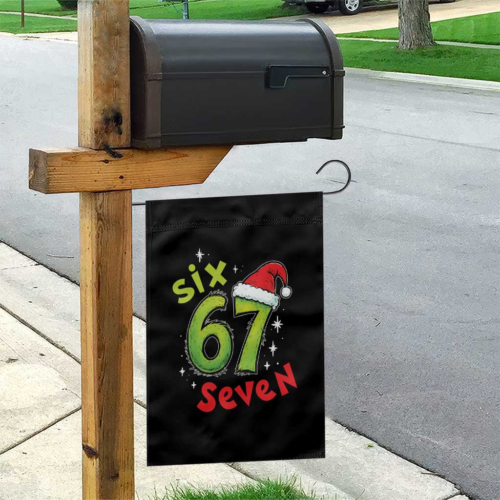 Six Seven Christmas Meme Garden Flag Funny Green Grinchy 6 7 with Santa Hat - Wonder Print Shop