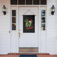 Six Seven Christmas Meme Garden Flag Funny Green Grinchy 6 7 with Santa Hat - Wonder Print Shop