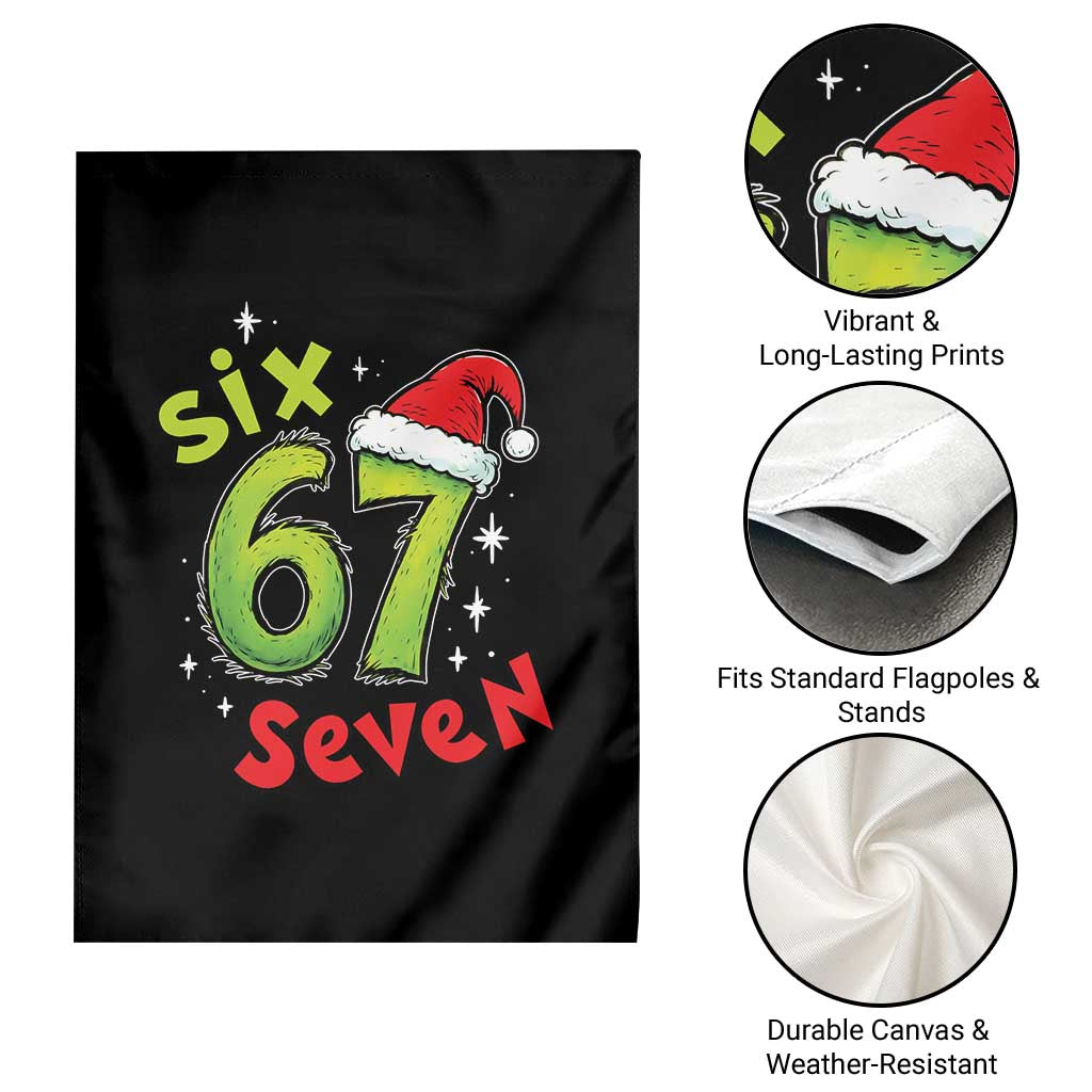 Six Seven Christmas Meme Garden Flag Funny Green Grinchy 6 7 with Santa Hat - Wonder Print Shop