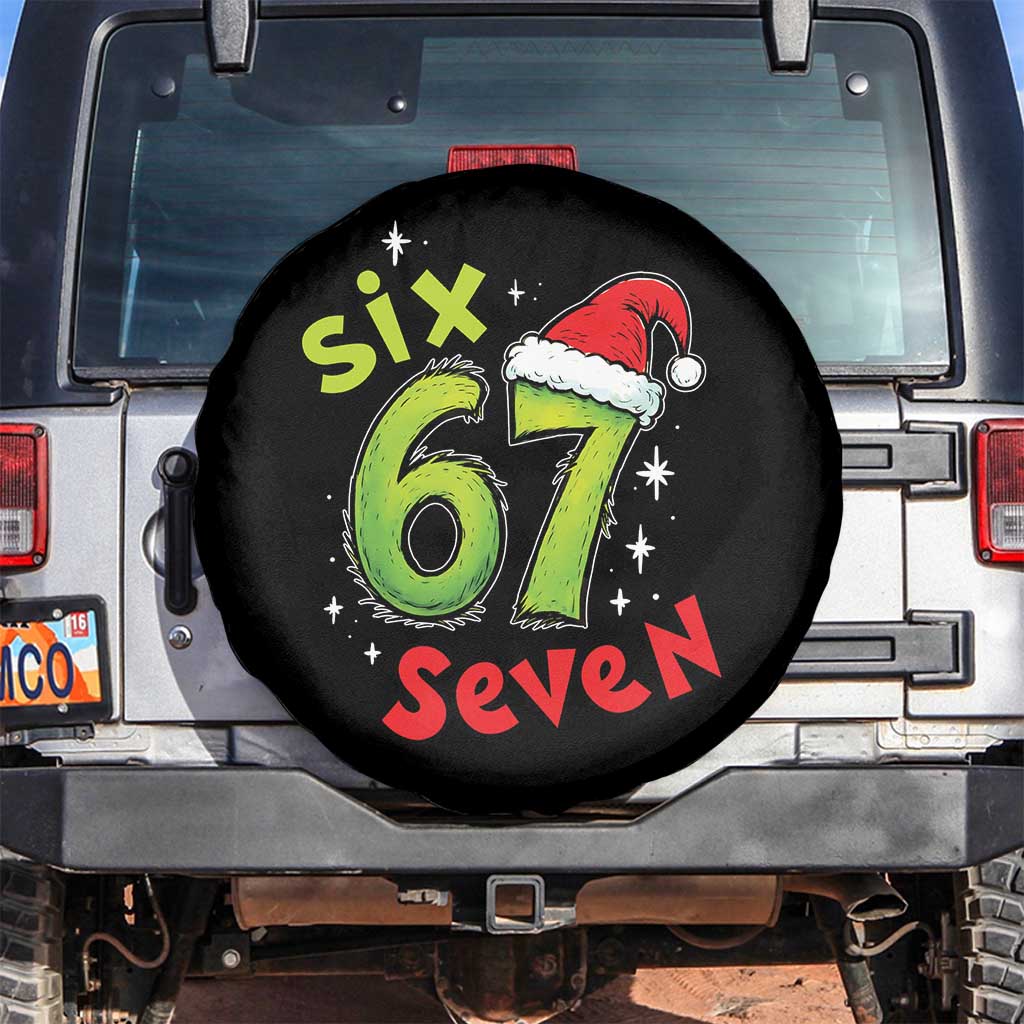 Six Seven Christmas Meme Spare Tire Cover Funny Green Grinchy 6 7 with Santa Hat - Wonder Print Shop