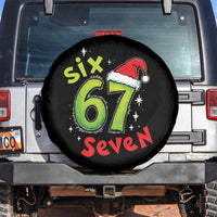 Six Seven Christmas Meme Spare Tire Cover Funny Green Grinchy 6 7 with Santa Hat - Wonder Print Shop