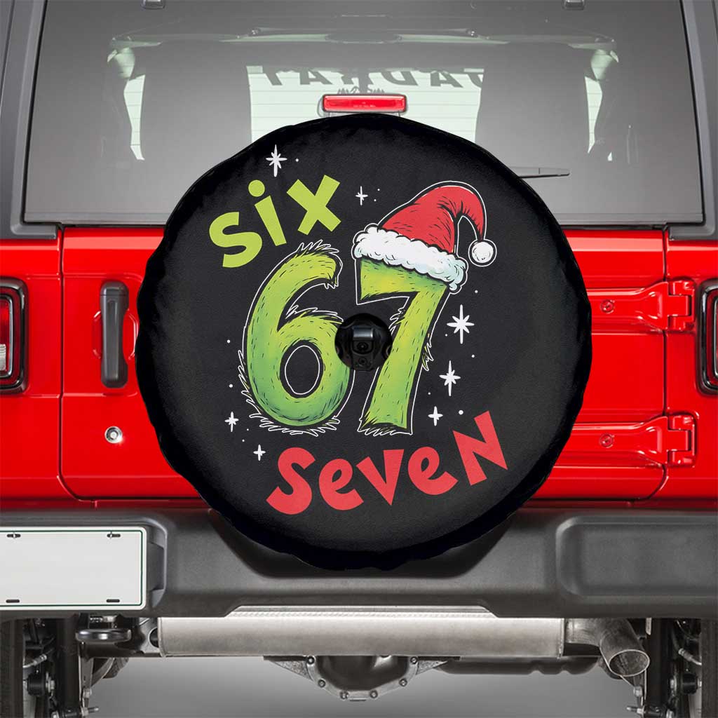 Six Seven Christmas Meme Spare Tire Cover Funny Green Grinchy 6 7 with Santa Hat - Wonder Print Shop