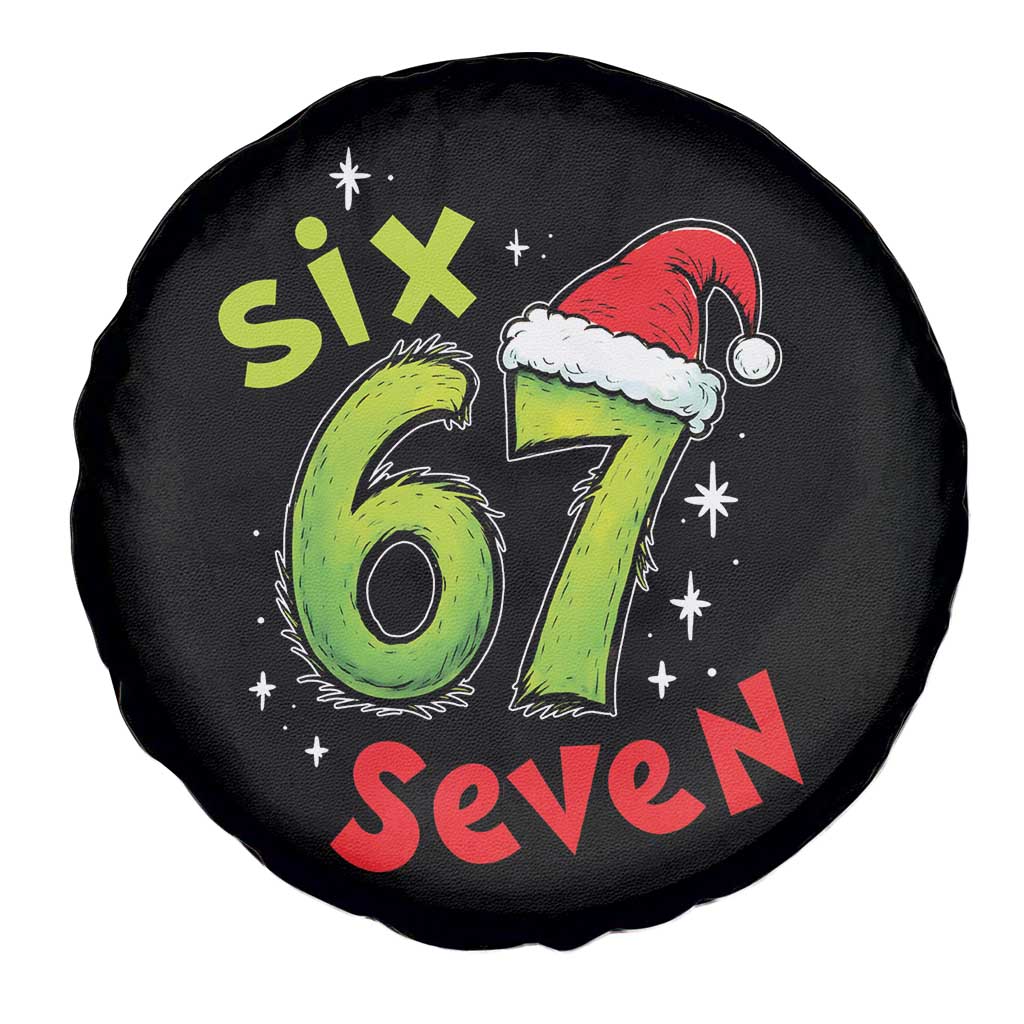 Six Seven Christmas Meme Spare Tire Cover Funny Green Grinchy 6 7 with Santa Hat - Wonder Print Shop