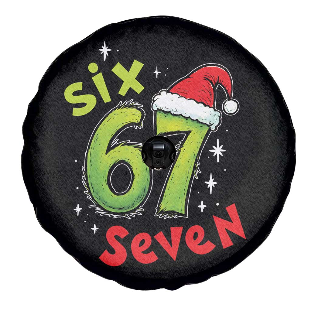 Six Seven Christmas Meme Spare Tire Cover Funny Green Grinchy 6 7 with Santa Hat - Wonder Print Shop