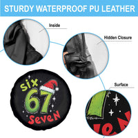 Six Seven Christmas Meme Spare Tire Cover Funny Green Grinchy 6 7 with Santa Hat - Wonder Print Shop