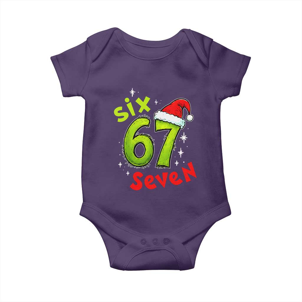 Six Seven Christmas Meme Baby Onesie Funny Green Grinchy 6 7 with Santa Hat - Wonder Print Shop