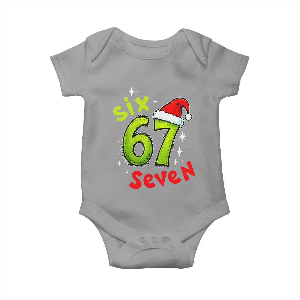 Six Seven Christmas Meme Baby Onesie Funny Green Grinchy 6 7 with Santa Hat - Wonder Print Shop