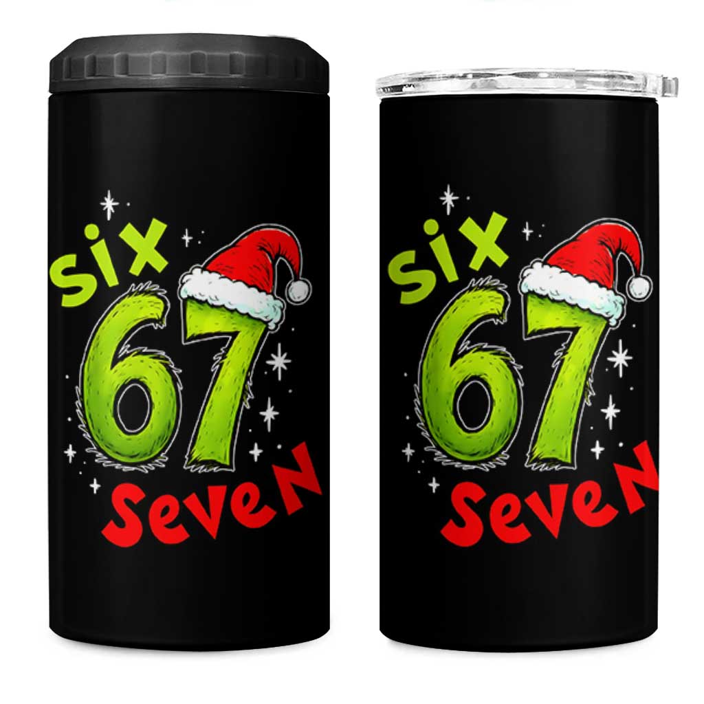 Six Seven Christmas Meme 4 in 1 Can Cooler Tumbler Funny Green Grinchy 6 7 with Santa Hat - Wonder Print Shop