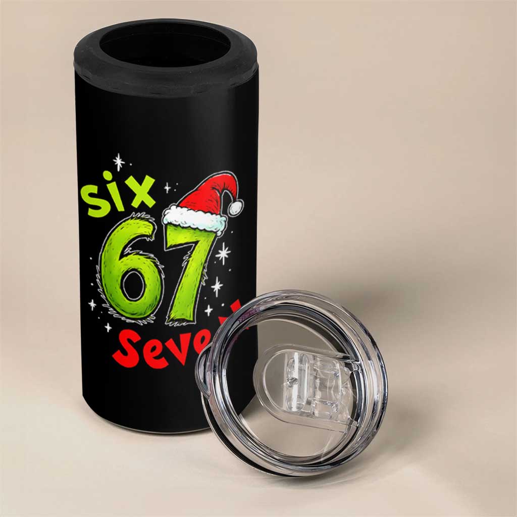 Six Seven Christmas Meme 4 in 1 Can Cooler Tumbler Funny Green Grinchy 6 7 with Santa Hat - Wonder Print Shop