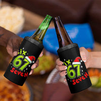 Six Seven Christmas Meme 4 in 1 Can Cooler Tumbler Funny Green Grinchy 6 7 with Santa Hat - Wonder Print Shop