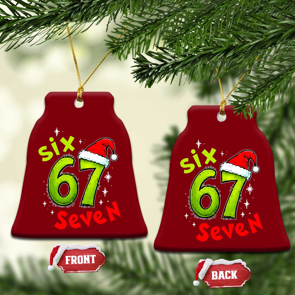 Six Seven Christmas Meme Ceramic Ornament Funny Green Grinchy 6 7 with Santa Hat - Wonder Print Shop