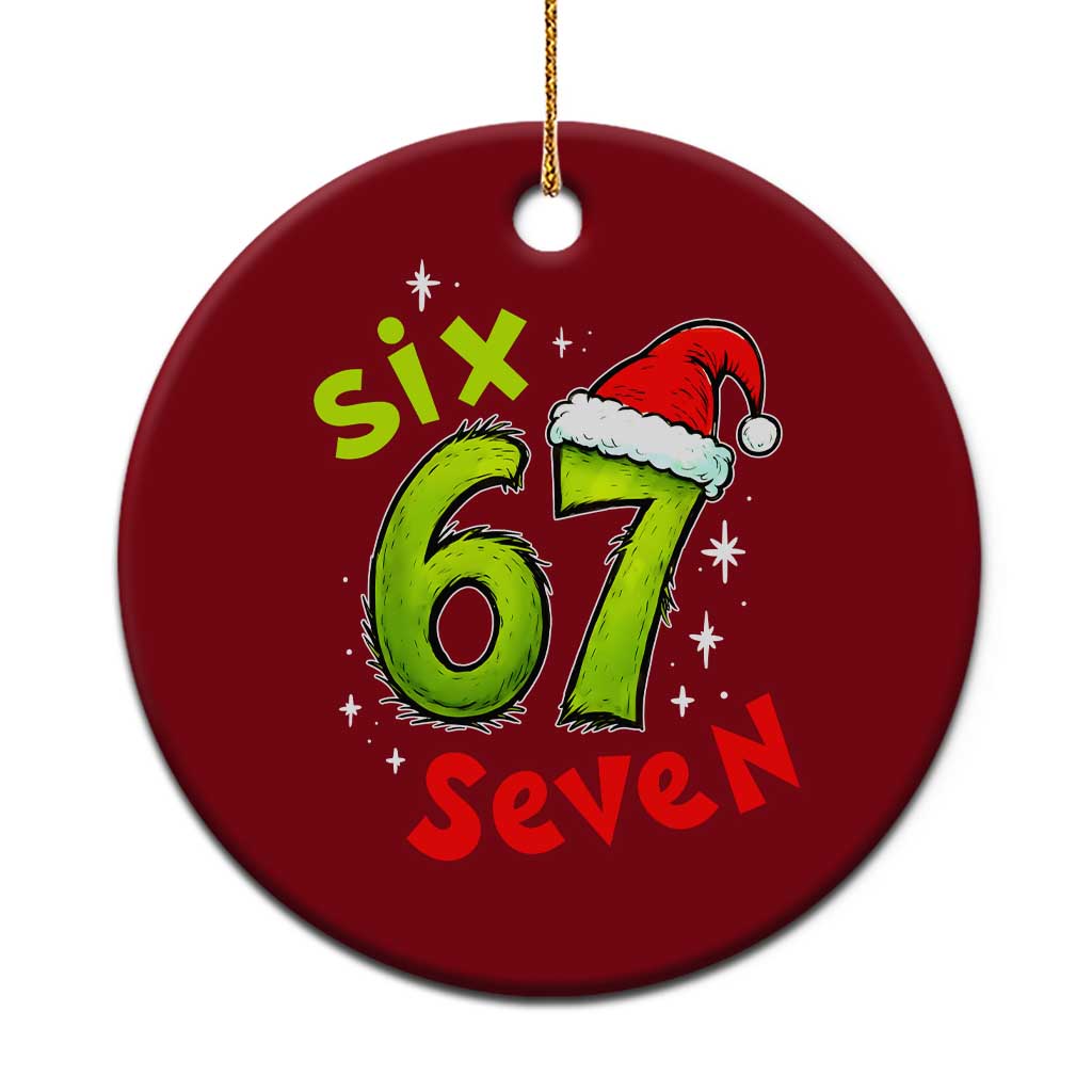 Six Seven Christmas Meme Ceramic Ornament Funny Green Grinchy 6 7 with Santa Hat - Wonder Print Shop
