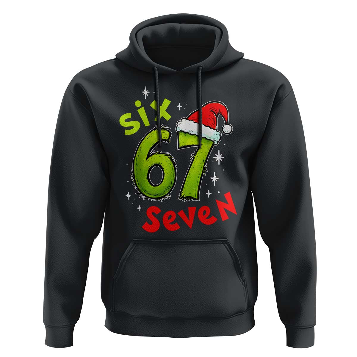 Six Seven Christmas Meme Hoodie Funny Green Grinchy 6 7 with Santa Hat - Wonder Print Shop
