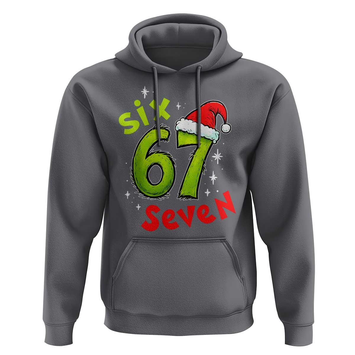 Six Seven Christmas Meme Hoodie Funny Green Grinchy 6 7 with Santa Hat - Wonder Print Shop