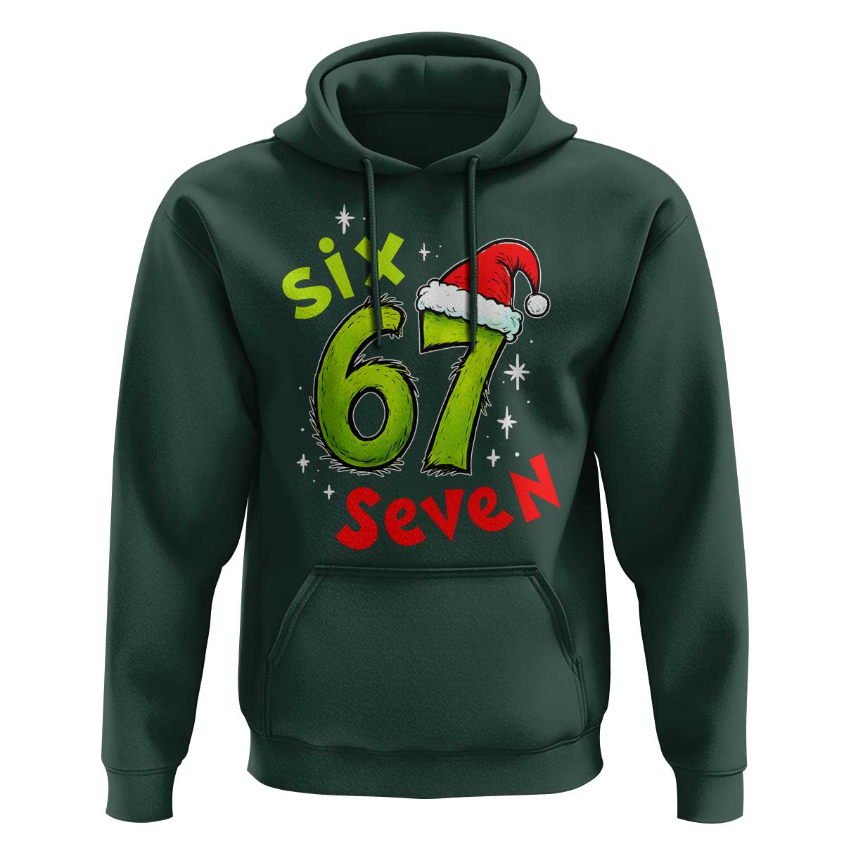 Six Seven Christmas Meme Hoodie Funny Green Grinchy 6 7 with Santa Hat - Wonder Print Shop