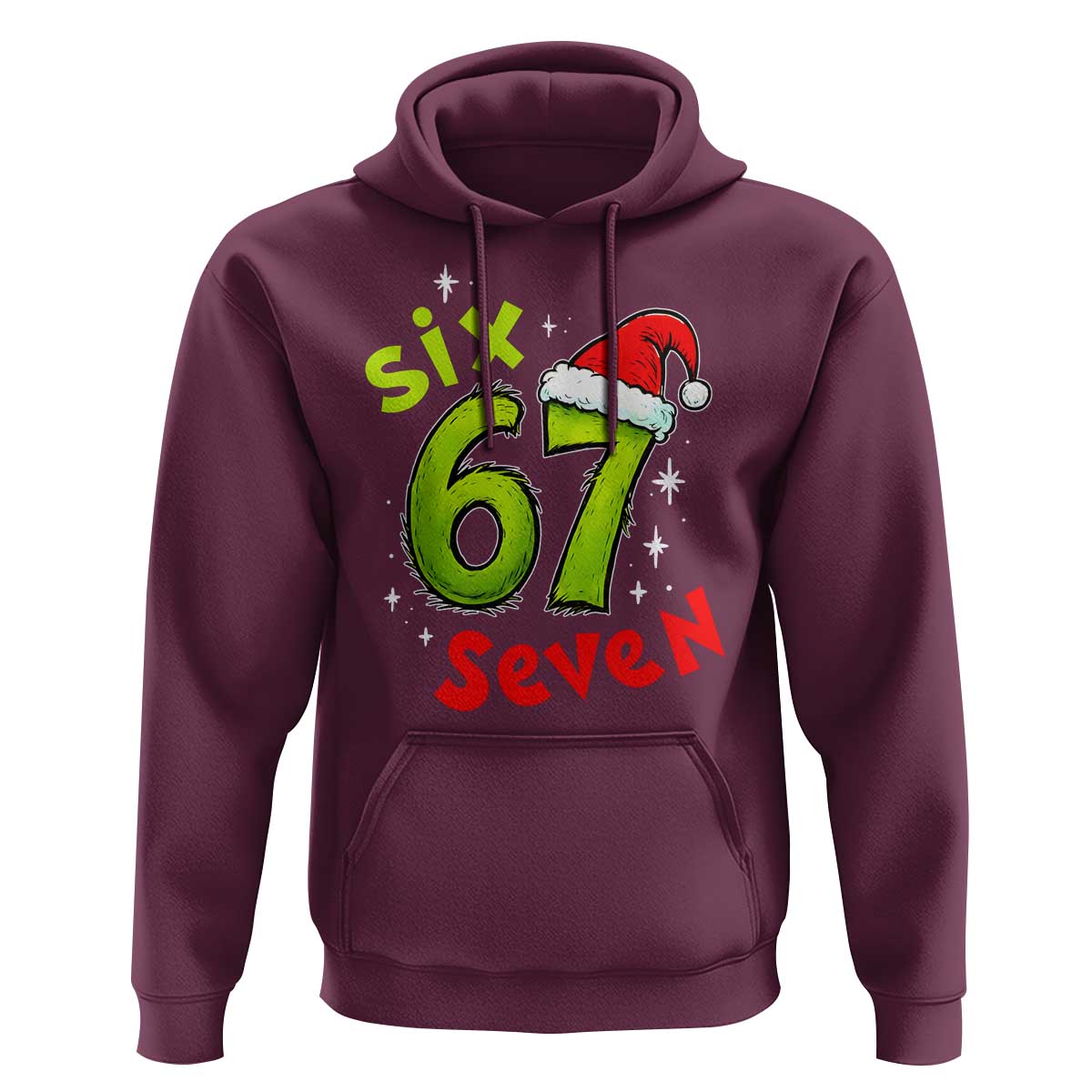 Six Seven Christmas Meme Hoodie Funny Green Grinchy 6 7 with Santa Hat - Wonder Print Shop