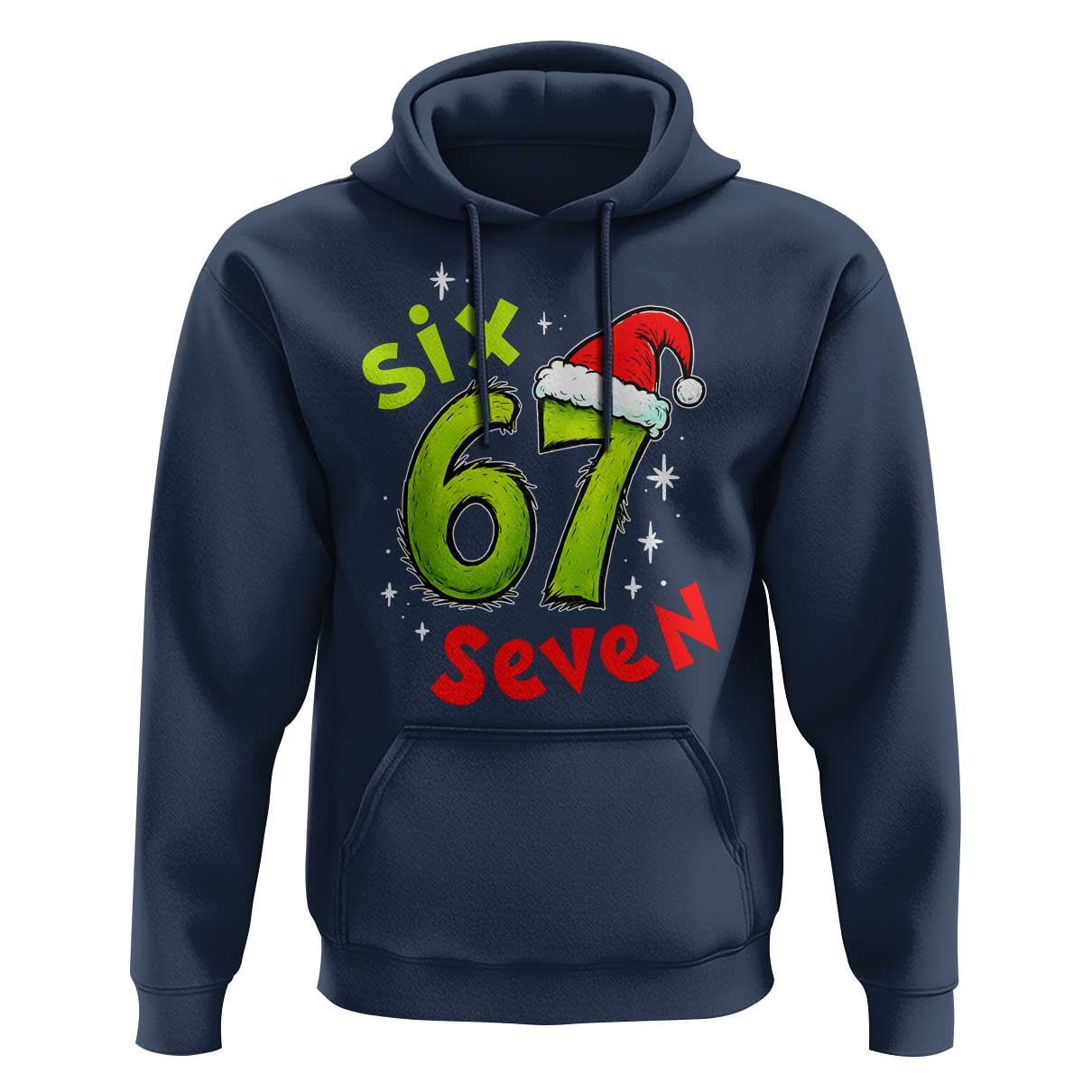 Six Seven Christmas Meme Hoodie Funny Green Grinchy 6 7 with Santa Hat - Wonder Print Shop
