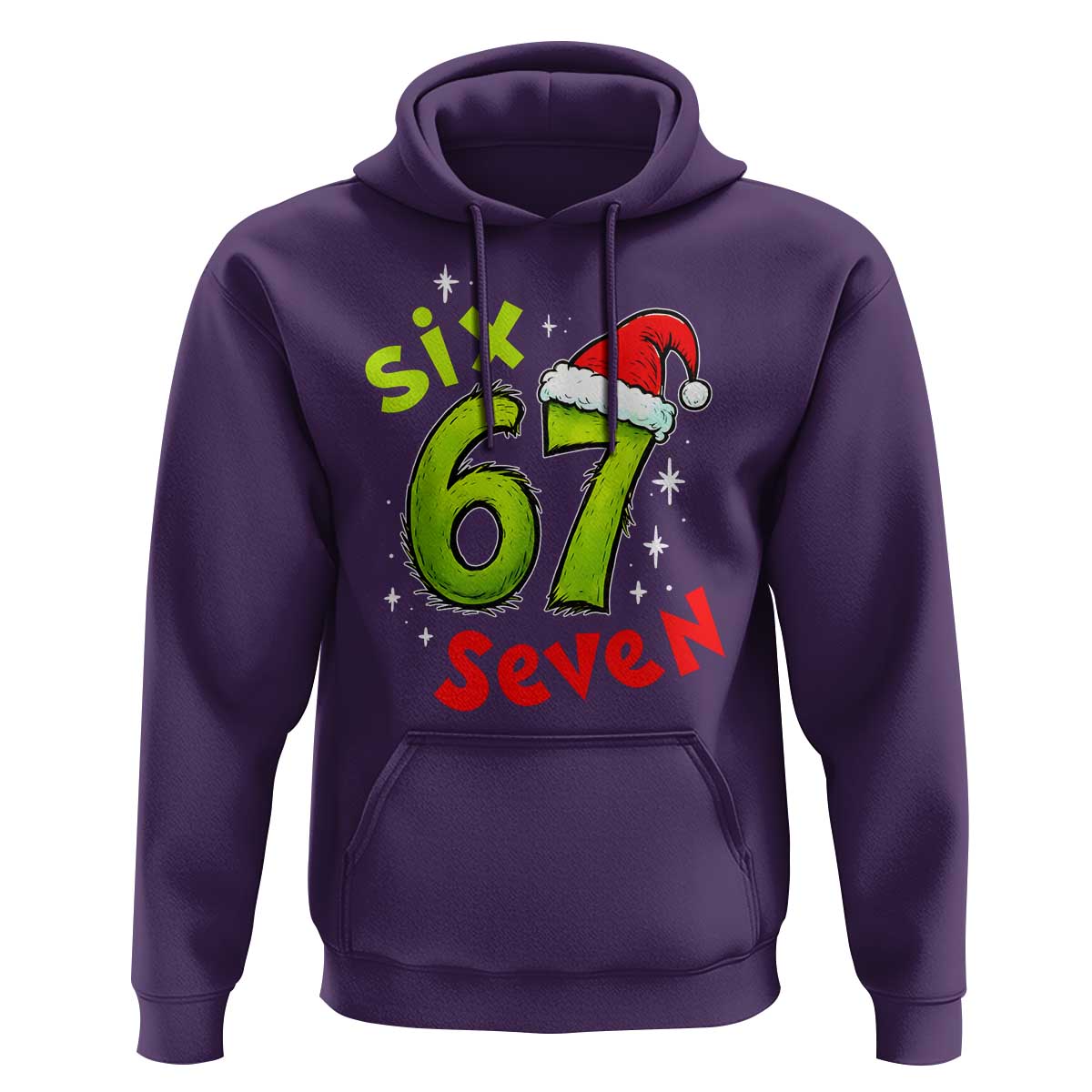 Six Seven Christmas Meme Hoodie Funny Green Grinchy 6 7 with Santa Hat - Wonder Print Shop