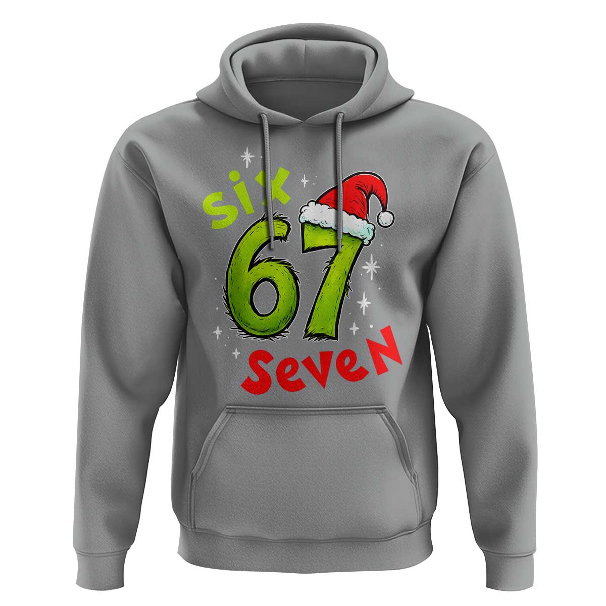 Six Seven Christmas Meme Hoodie Funny Green Grinchy 6 7 with Santa Hat - Wonder Print Shop