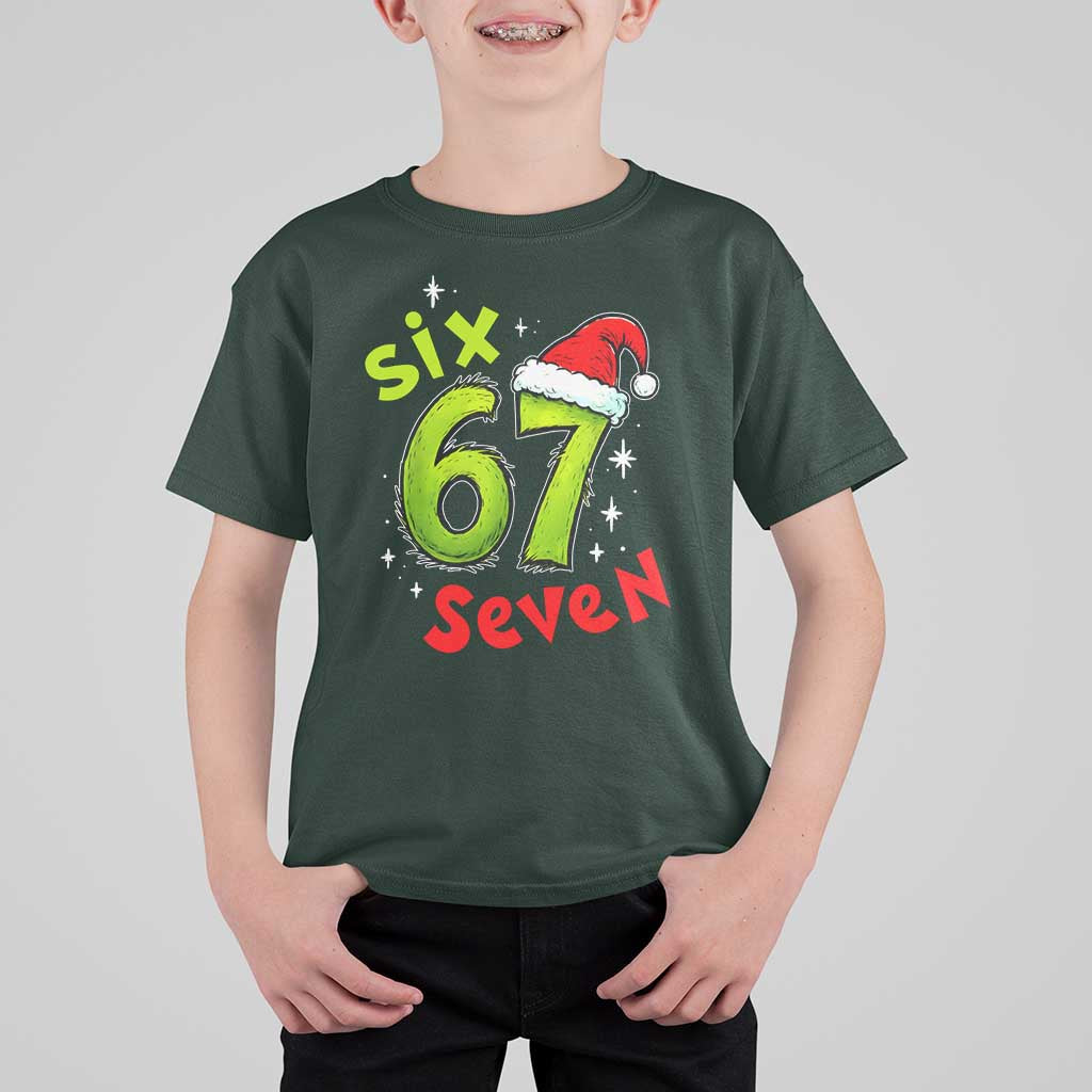 Six Seven Christmas Meme T Shirt For Kid Funny Green Grinchy 6 7 with Santa Hat - Wonder Print Shop