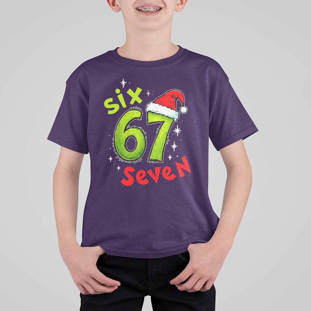 Six Seven Christmas Meme T Shirt For Kid Funny Green Grinchy 6 7 with Santa Hat - Wonder Print Shop