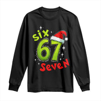 Six Seven Christmas Meme Long Sleeve Shirt Funny Green Grinchy 6 7 with Santa Hat - Wonder Print Shop