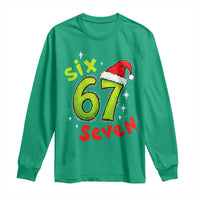 Six Seven Christmas Meme Long Sleeve Shirt Funny Green Grinchy 6 7 with Santa Hat - Wonder Print Shop