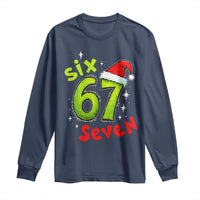 Six Seven Christmas Meme Long Sleeve Shirt Funny Green Grinchy 6 7 with Santa Hat - Wonder Print Shop