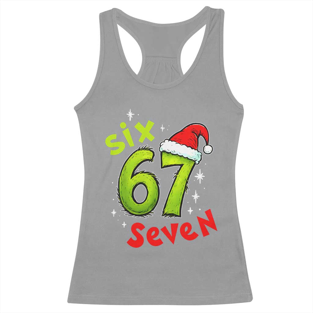 Six Seven Christmas Meme Racerback Tank Top Funny Green Grinchy 6 7 with Santa Hat - Wonder Print Shop