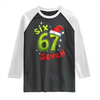 Six Seven Christmas Meme Raglan Shirt Funny Green Grinchy 6 7 with Santa Hat - Wonder Print Shop