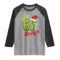 Six Seven Christmas Meme Raglan Shirt Funny Green Grinchy 6 7 with Santa Hat - Wonder Print Shop