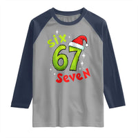Six Seven Christmas Meme Raglan Shirt Funny Green Grinchy 6 7 with Santa Hat - Wonder Print Shop