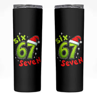 Six Seven Christmas Meme Skinny Tumbler Funny Green Grinchy 6 7 with Santa Hat - Wonder Print Shop