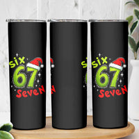 Six Seven Christmas Meme Skinny Tumbler Funny Green Grinchy 6 7 with Santa Hat - Wonder Print Shop