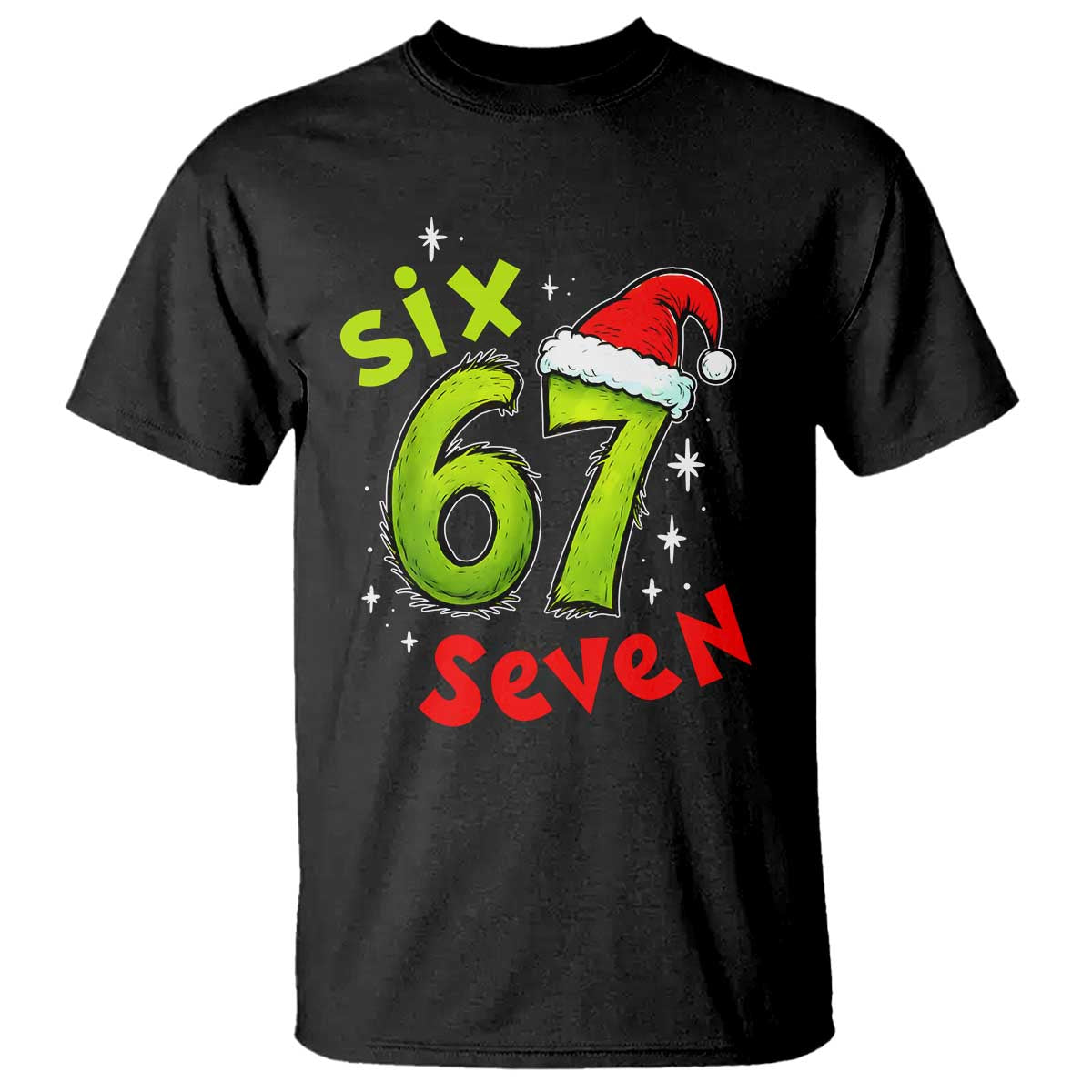 Six Seven Christmas Meme T Shirt Funny Green Grinchy 6 7 with Santa Hat - Wonder Print Shop
