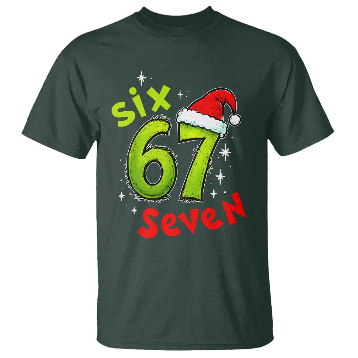 Six Seven Christmas Meme T Shirt Funny Green Grinchy 6 7 with Santa Hat - Wonder Print Shop