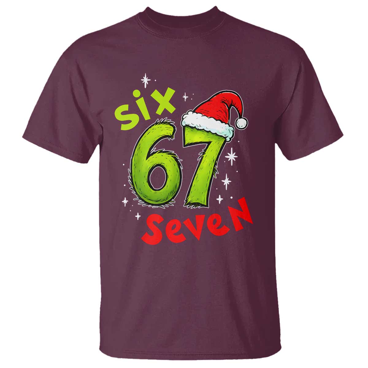 Six Seven Christmas Meme T Shirt Funny Green Grinchy 6 7 with Santa Hat - Wonder Print Shop