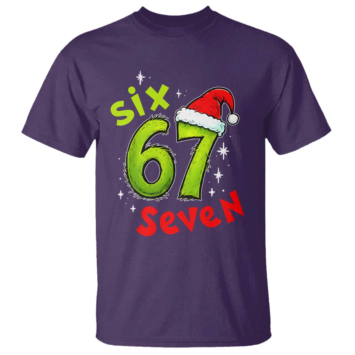 Six Seven Christmas Meme T Shirt Funny Green Grinchy 6 7 with Santa Hat - Wonder Print Shop